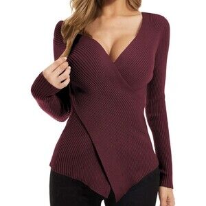 QUALFORT Women's Sexy V-Neck Sweater Knit Wrap size S